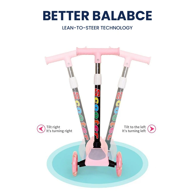 Kids Push Scooter Kick Scooter Wheels Adjustable Height Kids Scooter Lean To Steer 3 Wheel Scooter for Kids Ages 3-10