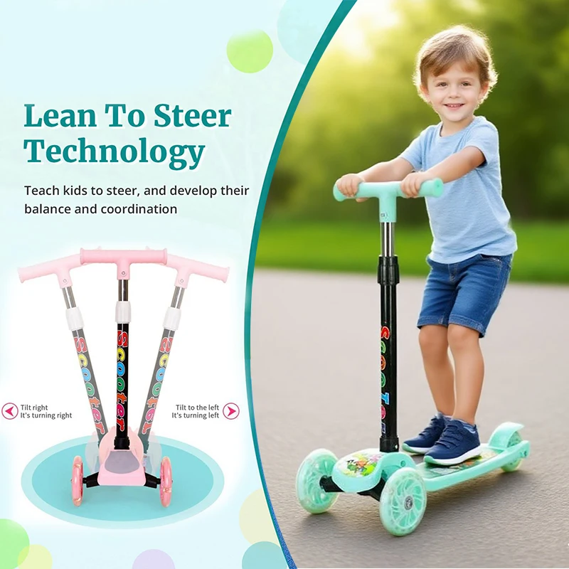 Kids Push Scooter Kick Scooter Wheels Adjustable Height Kids Scooter Lean To Steer 3 Wheel Scooter for Kids Ages 3-10