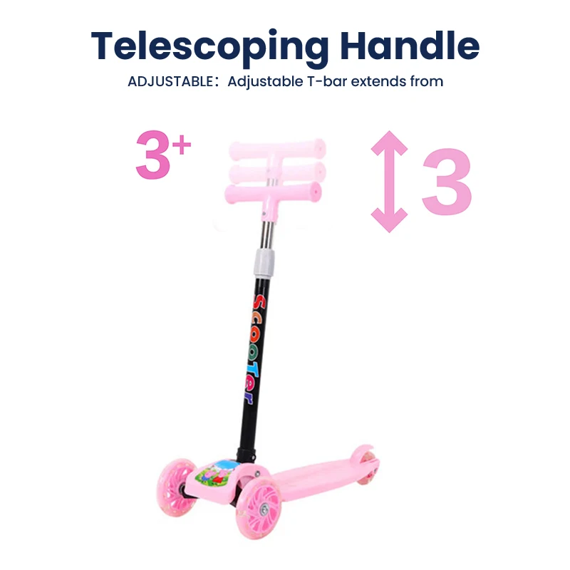 Kids Push Scooter Kick Scooter Wheels Adjustable Height Kids Scooter Lean To Steer 3 Wheel Scooter for Kids Ages 3-10